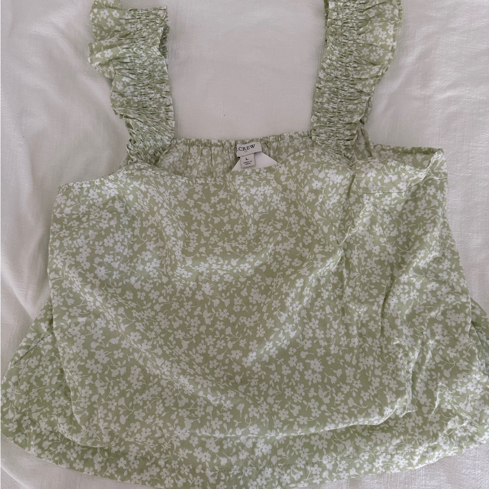 J. Crew Light Green Floral Blouse